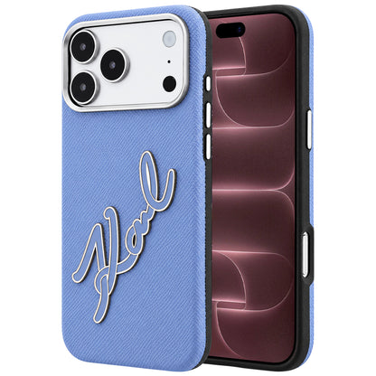 Hülle für Apple iPhone 18 Pro Max / 17 Pro Max, Karl Lagerfeld, glattes großes Harz-Signatur-Logo, Blau