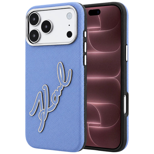 Hülle für Apple iPhone 18 Pro Max / 17 Pro Max, Karl Lagerfeld, glattes großes Harz-Signatur-Logo, Blau