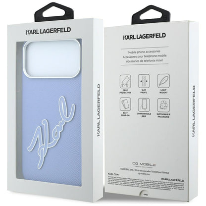 Hülle für Apple iPhone 18 Pro Max / 17 Pro Max, Karl Lagerfeld, glattes großes Harz-Signatur-Logo, Blau