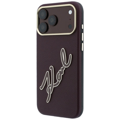 Custodia per Apple iPhone 18 Pro Max / 17 Pro Max, Karl Lagerfeld, Logo Signature in Resina Liscia Grande, Vinaccia