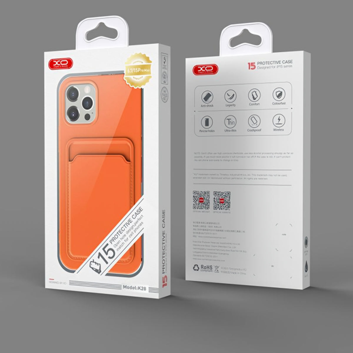 Hülle für Apple iPhone 15, XO Design, Kartenfach, Orange
