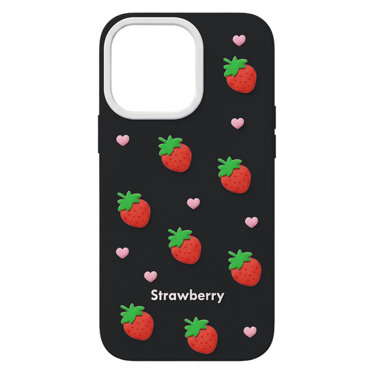 Coque pour Apple iPhone 17 / 16, OEM, Strawberry, Noire