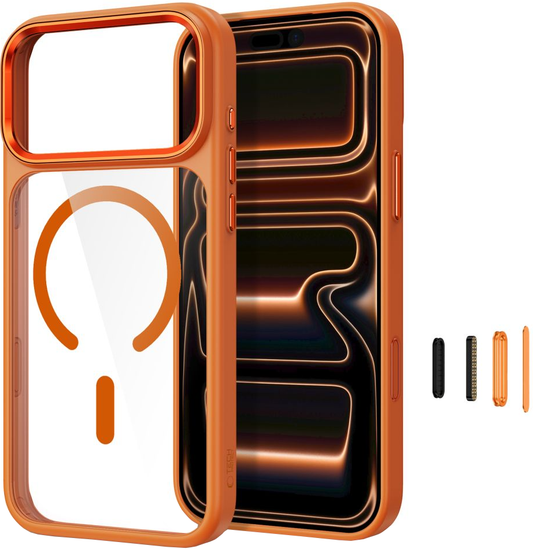 Coque pour Apple iPhone 18 Pro / 17 Pro, Tech-Protect, Magmat CC, Orange Transparente