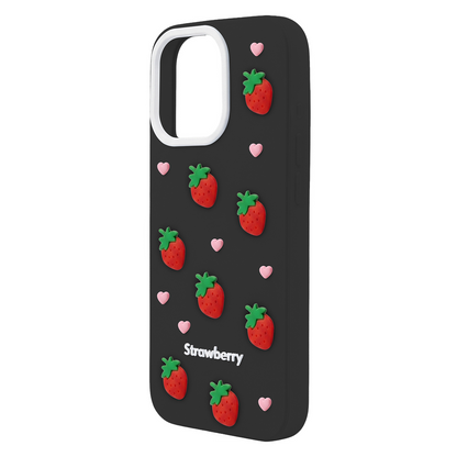 Coque pour Apple iPhone 15 / 14 / 13, OEM, Strawberry, Noire