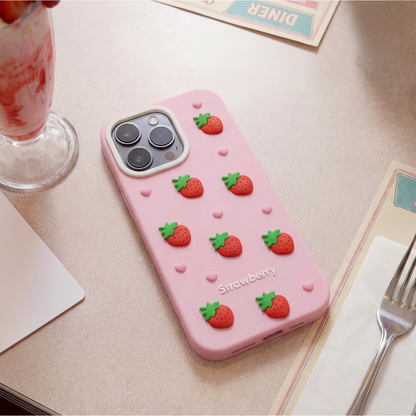 Custodia per Apple iPhone 15 / 14 / 13, OEM, Strawberry, Rosa
