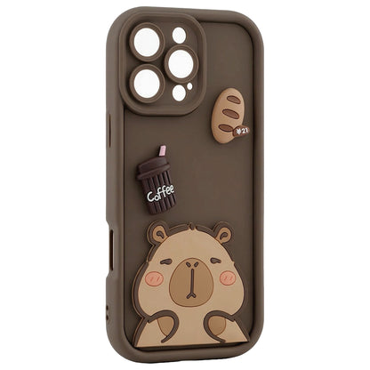 Custodia per Apple iPhone 16 Pro Max, OEM, Ultra Trendy 3D Capybara, Marrone