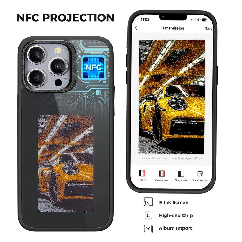 Coque pour Apple iPhone 14 Pro Max, OEM, Écran personnalisé E-Ink, Noir