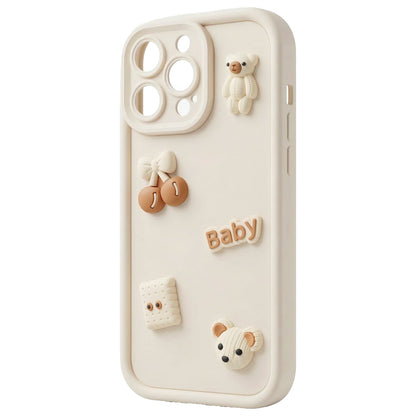 Custodia per Apple iPhone 16 Pro Max, OEM, Ultra Trendy 3D Bear, Beige