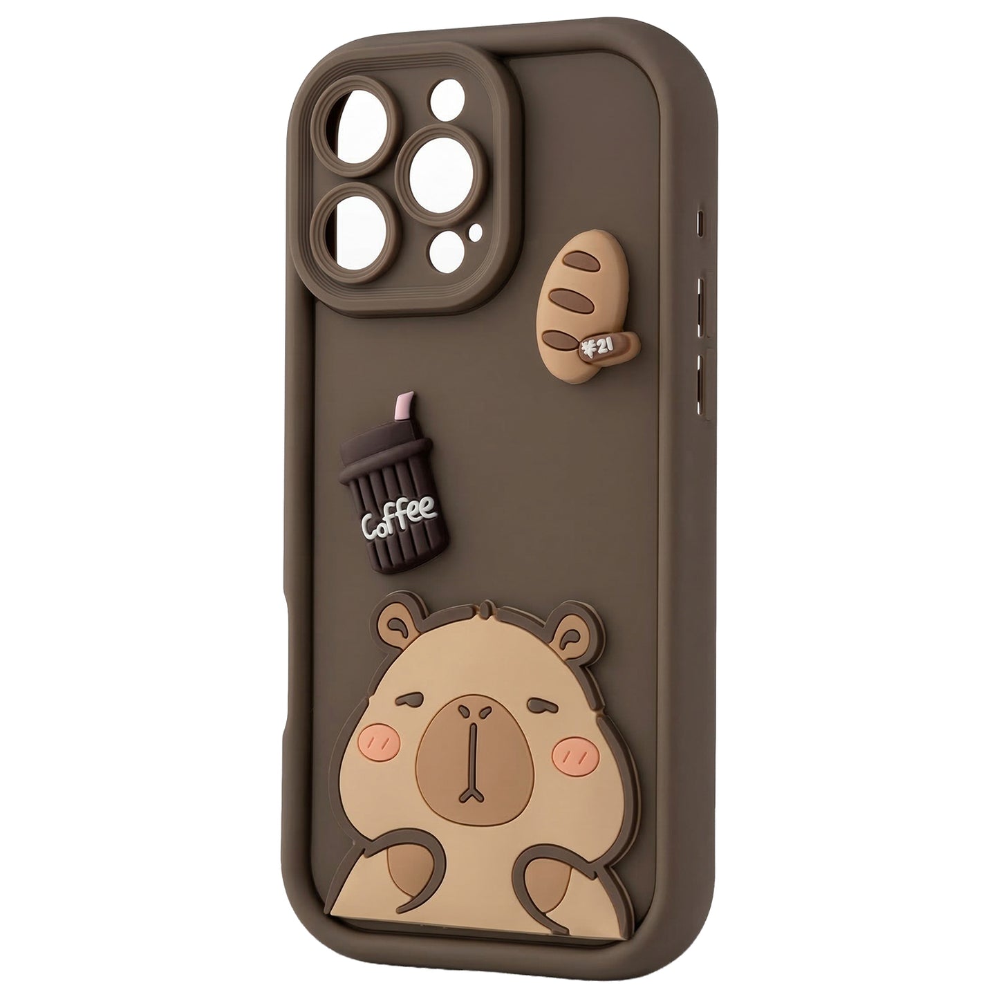 Custodia per Apple iPhone 16 Pro, OEM, Ultra Trendy 3D Capybara, Marrone