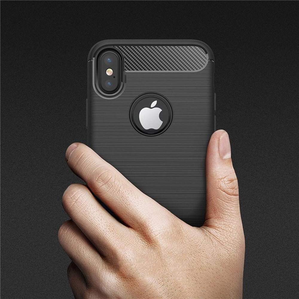 Custodia per Apple iPhone XS / X, Techsuit, Carbonio, Nera