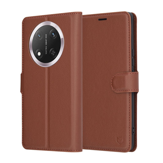 Coque pour Honor X9c / Magic7 Lite, Techsuit, Folio en cuir, Marron