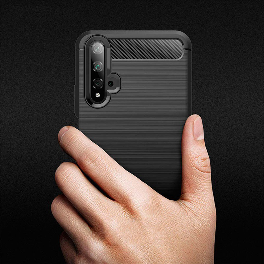 Custodia per Huawei nova 5T / Honor 20, Techsuit, Carbonio, Nera