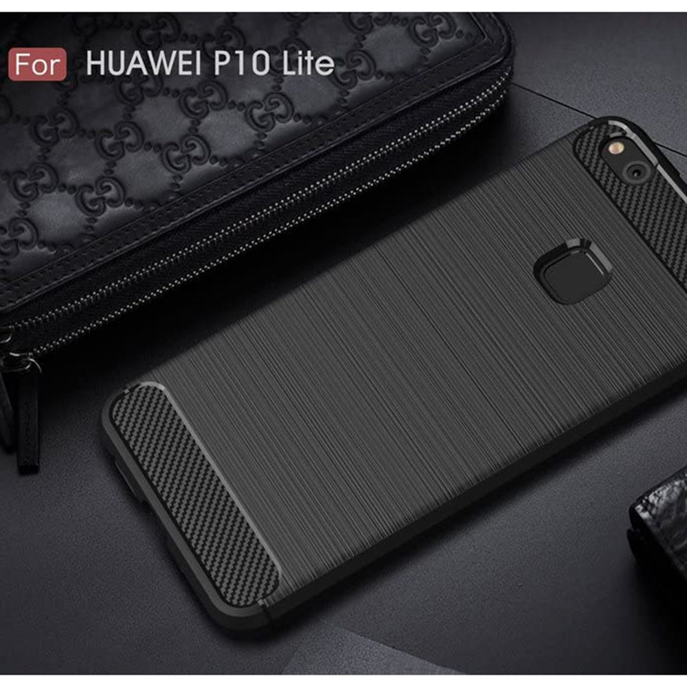 Custodia per Huawei P10 Lite, Techsuit, Carbonio, Nera