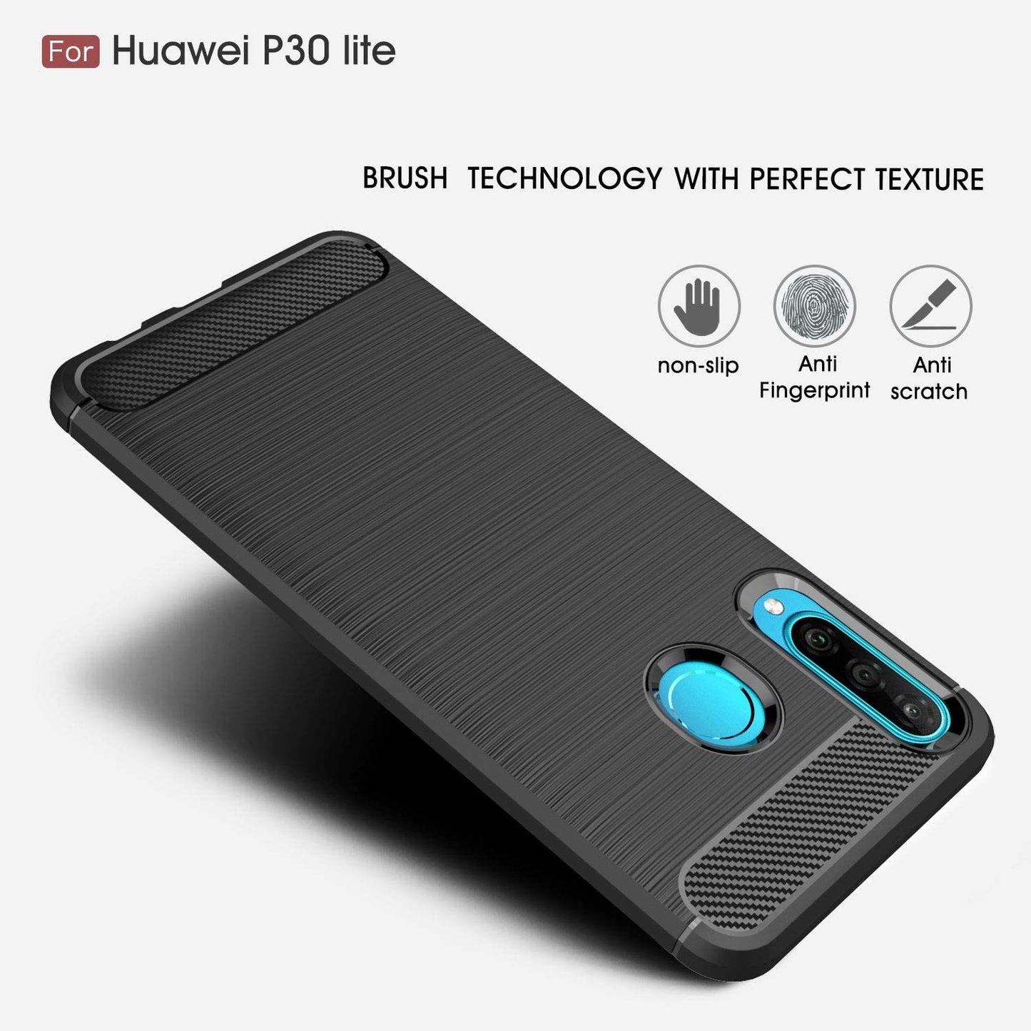 Custodia per Huawei P30 lite New Edition / P30 lite, Techsuit, Carbonio, Nera