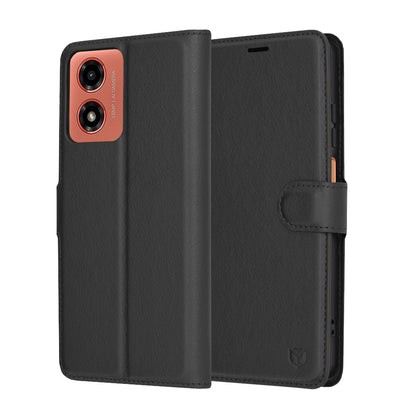 Custodia per Motorola Moto G04s / E14 / G04 / G24, Techsuit, Leather Folio, Nera