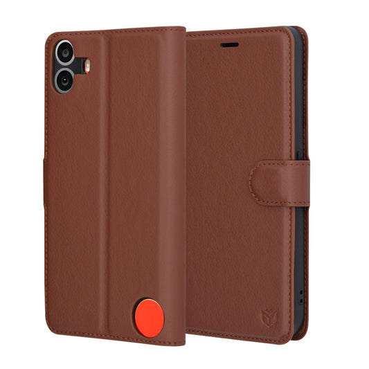 Hülle für Nothing CMF Phone 1, Techsuit, Leder-Folio, Braun