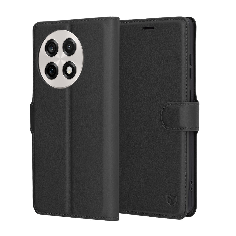Hülle für OnePlus 13R, Techsuit, Leder-Folio, Schwarz