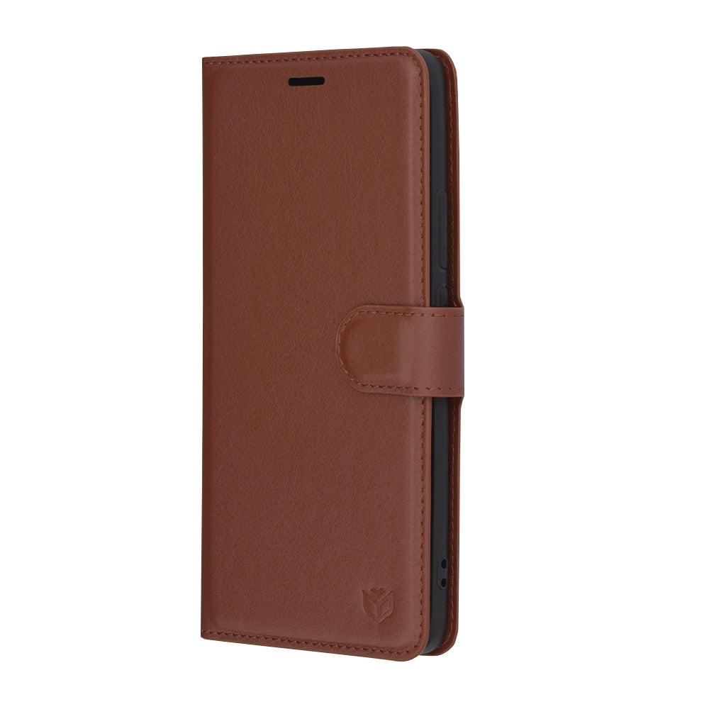 Hülle für Oppo Reno12, Techsuit, Leder-Folio, Braun