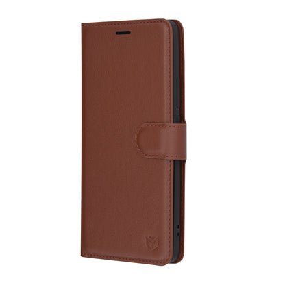 Hülle für Oppo Reno12, Techsuit, Leder-Folio, Braun