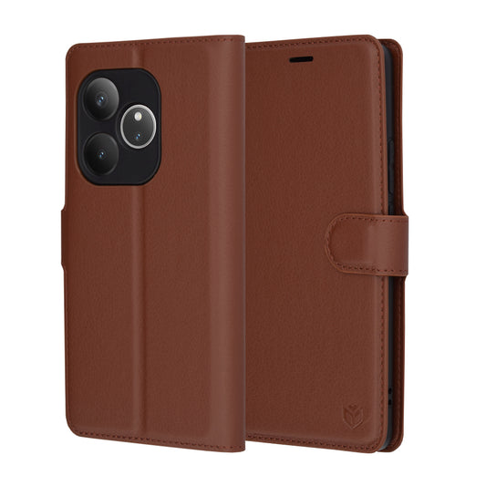 Hülle für Realme GT 6T / GT 6, Techsuit, Leder-Folio, Braun