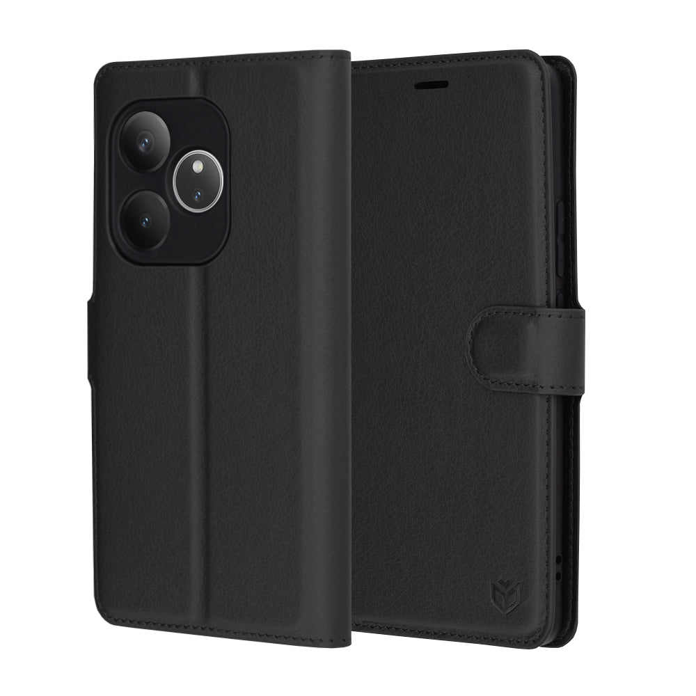 Hülle für Realme GT 6T / GT 6, Techsuit, Leder-Folio, Schwarz