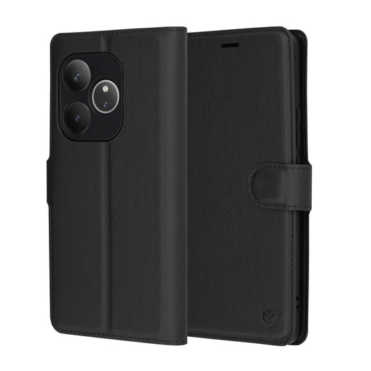 Hülle für Realme GT 6T / GT 6, Techsuit, Leder-Folio, Schwarz