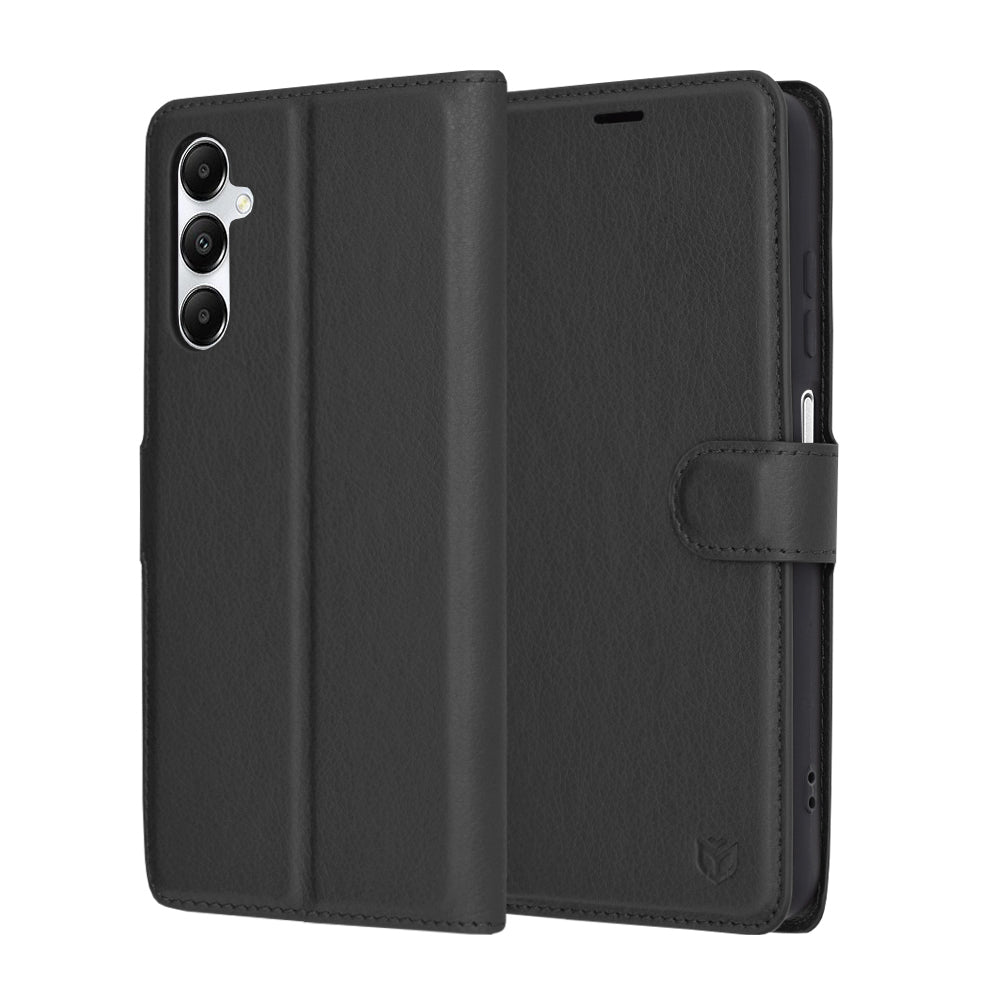 Hülle für Samsung Galaxy A05s A057, Techsuit, Leder-Folio, Schwarz