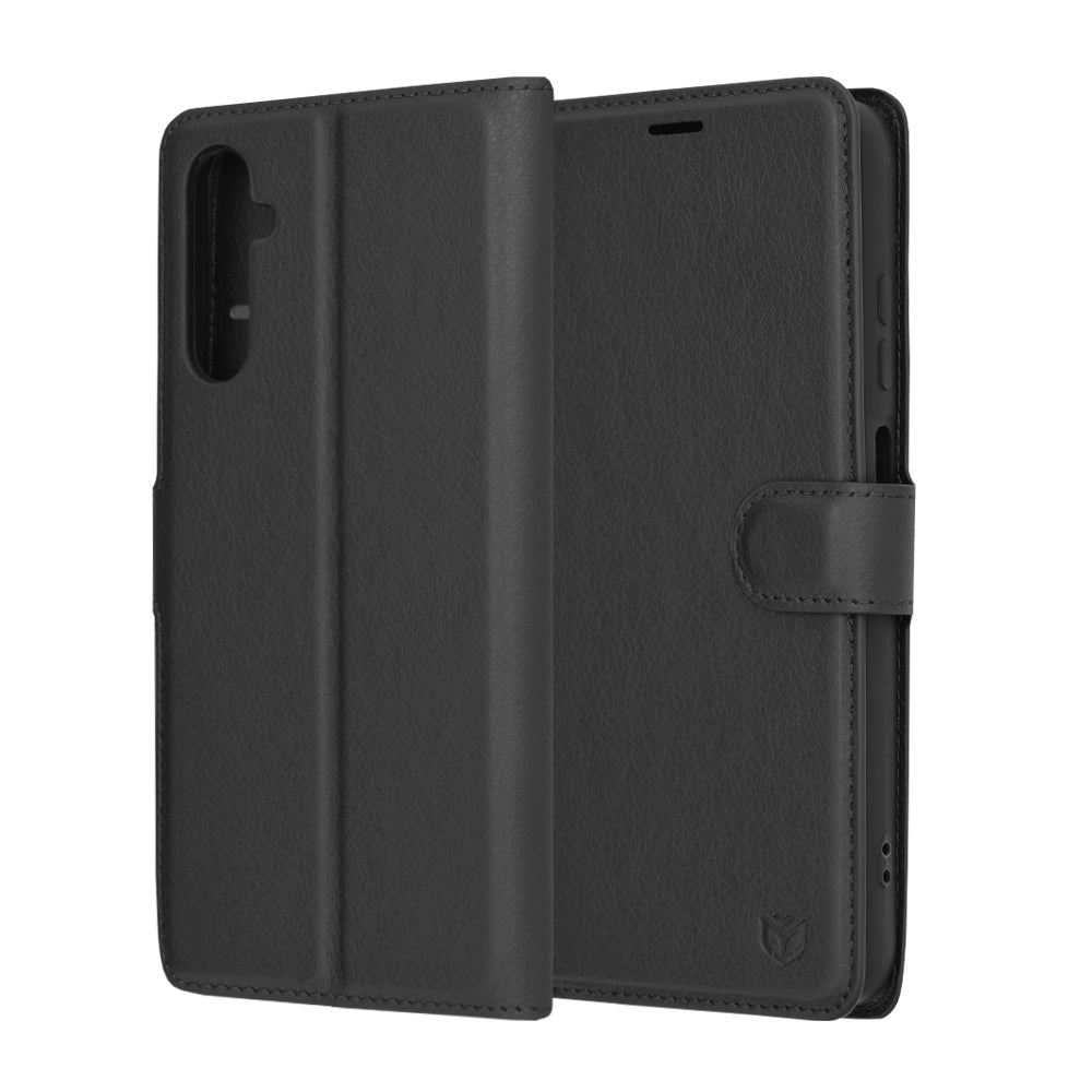 Hülle für Samsung Galaxy A05s A057, Techsuit, Leder-Folio, Schwarz