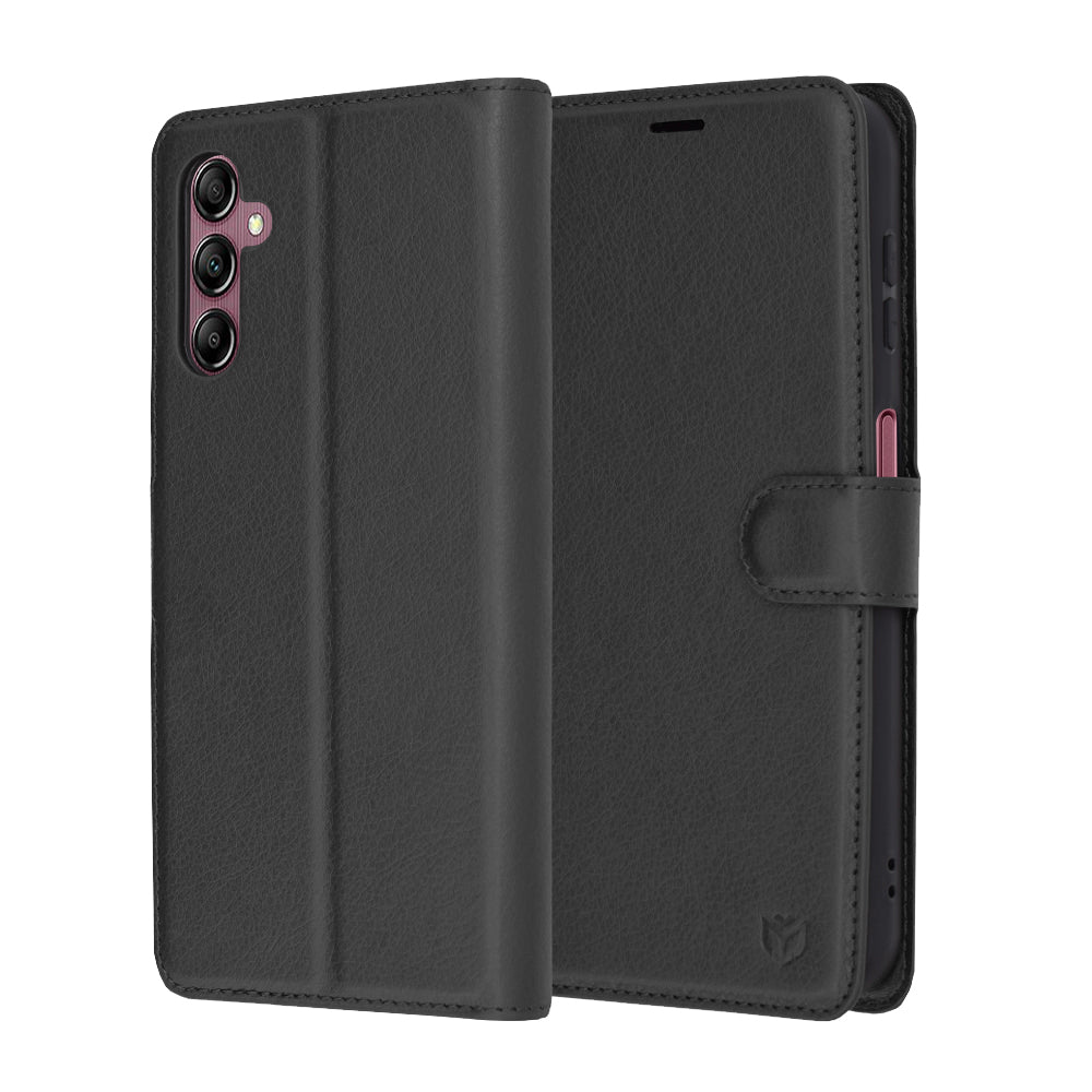 Custodia per Samsung Galaxy A14 A145 / A14 5G A146, Techsuit, Leather Folio, Nera