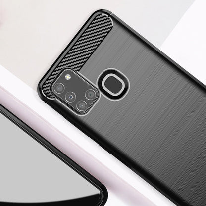 Custodia per Samsung Galaxy A21s A217, Techsuit, Carbonio, Nera