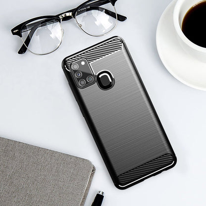 Custodia per Samsung Galaxy A21s A217, Techsuit, Carbonio, Nera