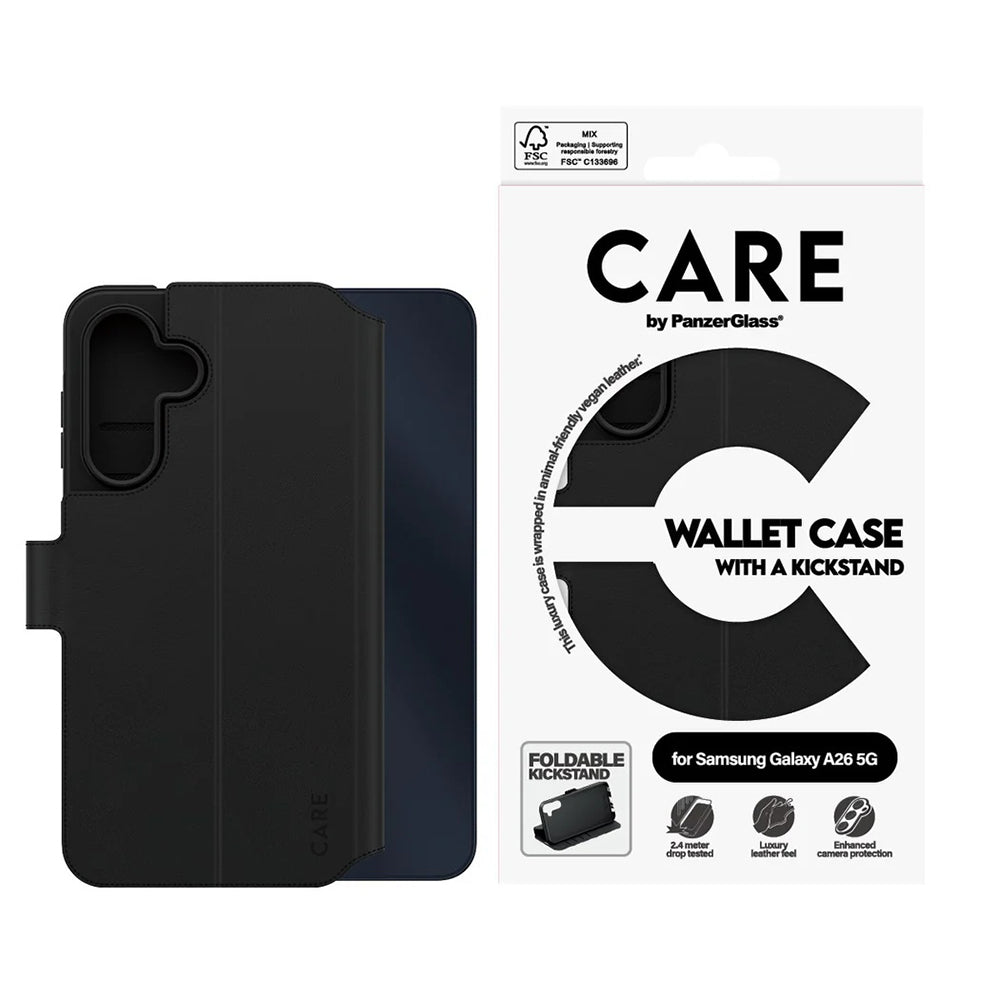 Étui pour Samsung Galaxy A26 A266, PanzerGlass, avec fonction support et portefeuille, Noir