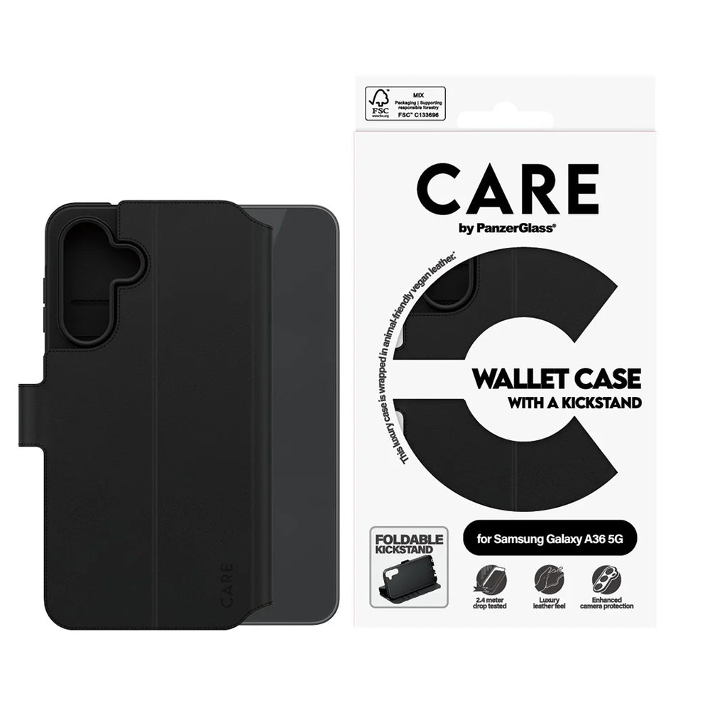 Étui pour Samsung Galaxy A36 A366, PanzerGlass, avec fonction support et portefeuille, Noir