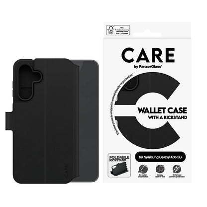 Étui pour Samsung Galaxy A36 A366, PanzerGlass, avec fonction support et portefeuille, Noir