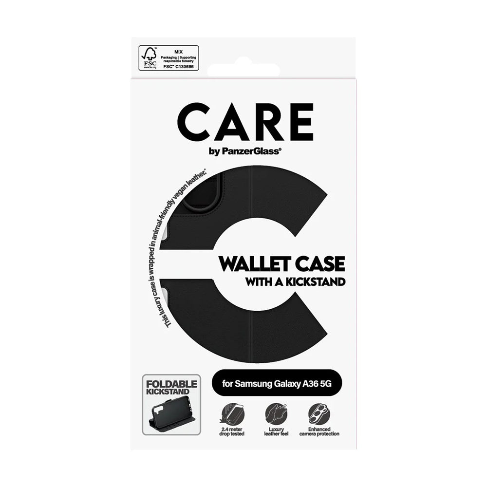 Étui pour Samsung Galaxy A36 A366, PanzerGlass, avec fonction support et portefeuille, Noir