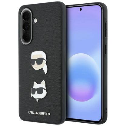 Custodia per Samsung Galaxy A37 5G, Karl Lagerfeld, Spille con teste di Karl e Choupette e logo, Nera