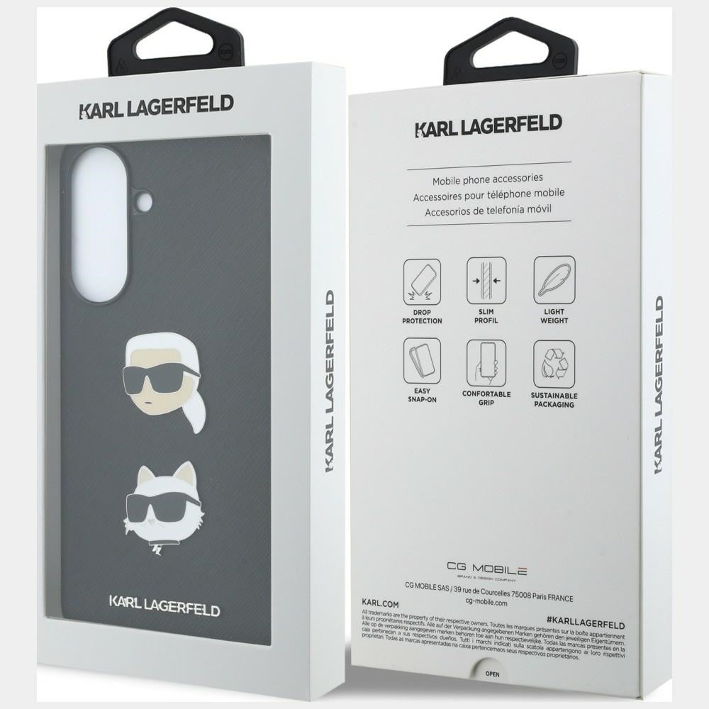 Custodia per Samsung Galaxy A37 5G, Karl Lagerfeld, Spille con teste di Karl e Choupette e logo, Nera