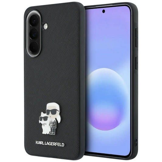 Custodia per Samsung Galaxy A37 5G, Karl Lagerfeld, Saffiano Karl & Choupette Metal, Nera