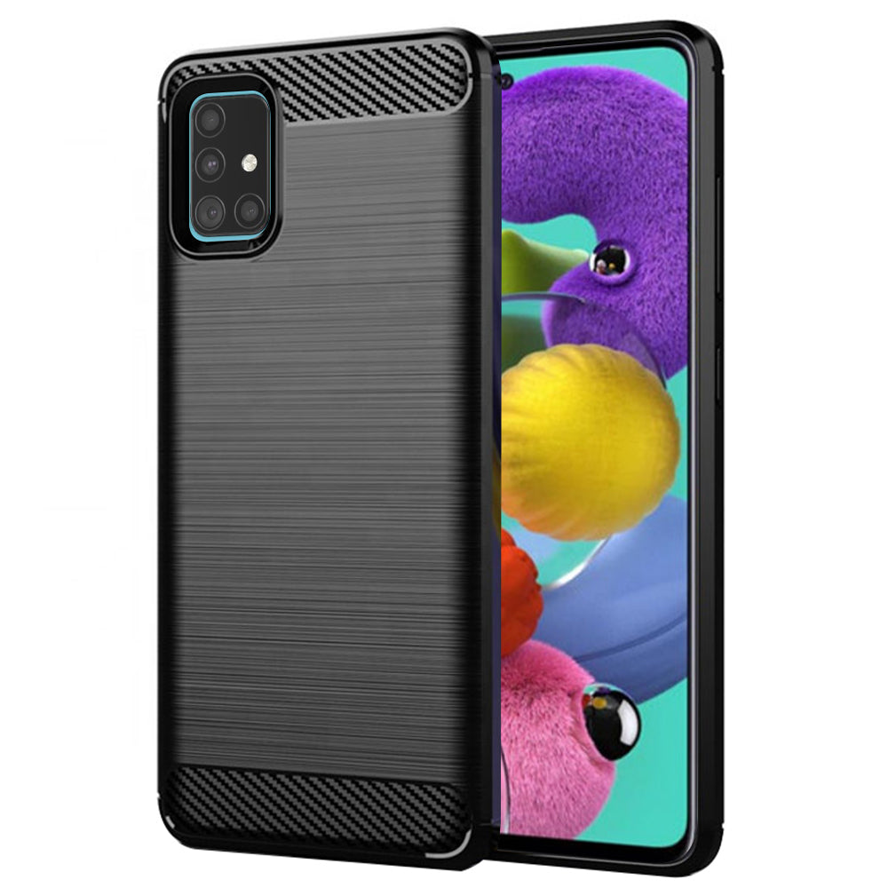 Custodia per Samsung Galaxy A51 A515, Techsuit, Carbonio, Nera
