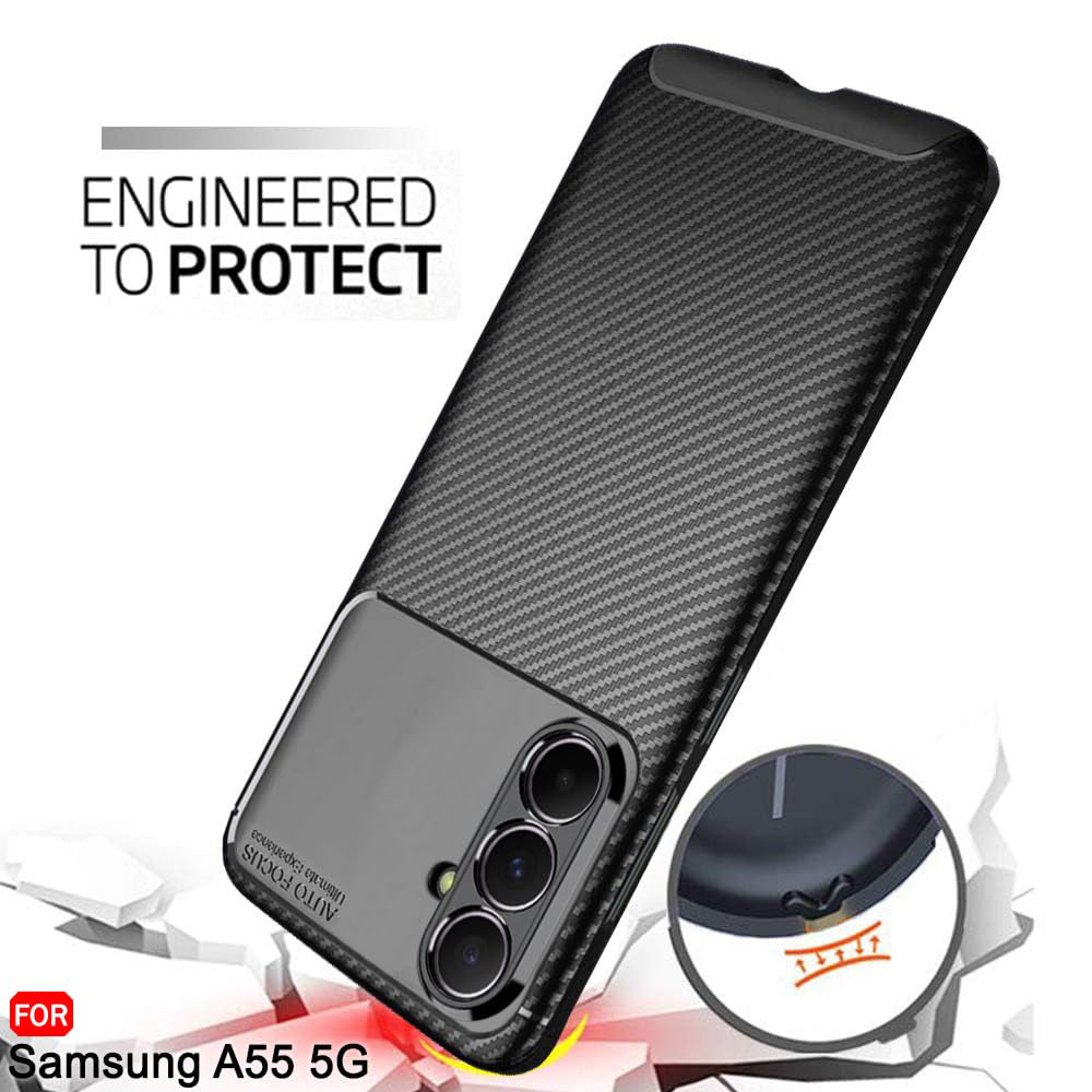 Custodia per Samsung Galaxy A55 5G A556, Techsuit, CarbonFiber, Nera