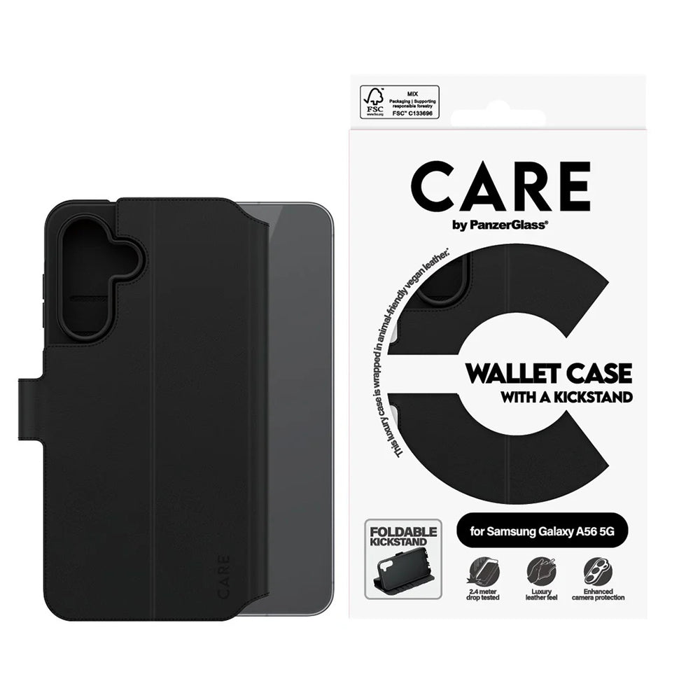 Étui pour Samsung Galaxy A56 A566, PanzerGlass, avec fonction support et portefeuille, Noir
