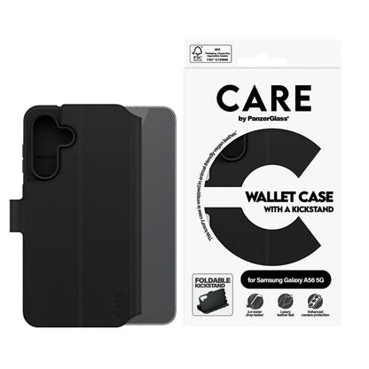 Étui pour Samsung Galaxy A56 A566, PanzerGlass, avec fonction support et portefeuille, Noir