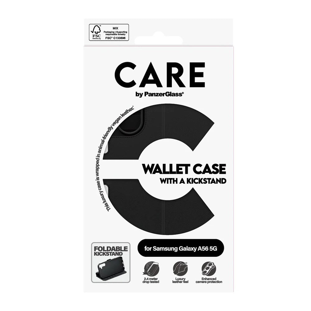 Étui pour Samsung Galaxy A56 A566, PanzerGlass, avec fonction support et portefeuille, Noir