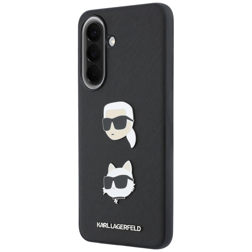 Custodia per Samsung Galaxy A57 5G, Karl Lagerfeld, Spille con teste di Karl e Choupette e logo, Nera