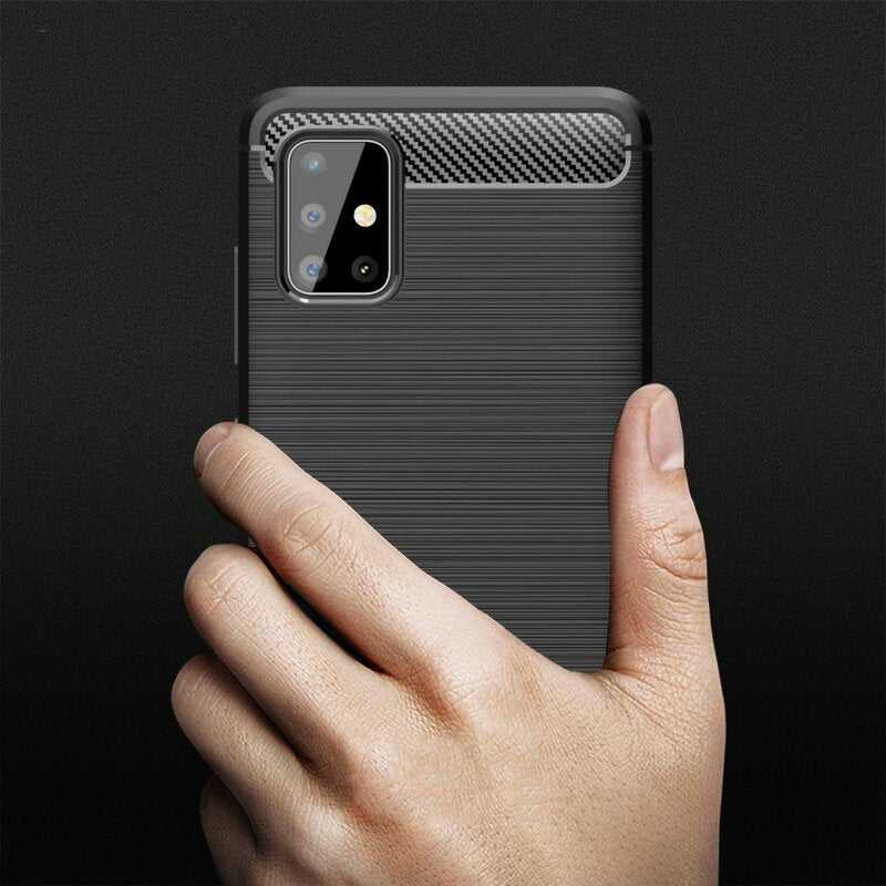 Custodia per Samsung Galaxy A71 A715, Techsuit, Carbonio, Nera