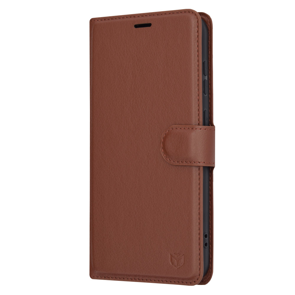 Hülle für Samsung Galaxy S23 FE S711, Techsuit, Leder-Folio, Braun