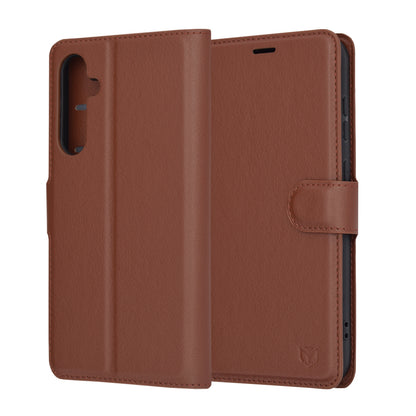 Hülle für Samsung Galaxy S23 FE S711, Techsuit, Leder-Folio, Braun
