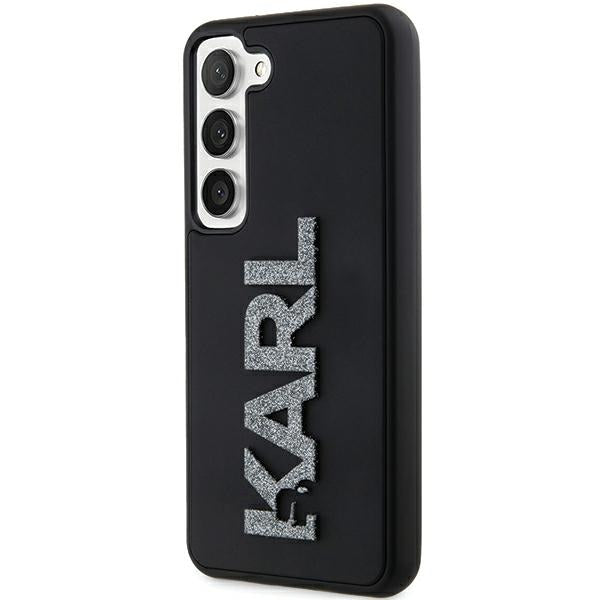 Custodia per Samsung Galaxy S23+ S916, Karl Lagerfeld, Logo Glitter in Gomma 3D, Nera