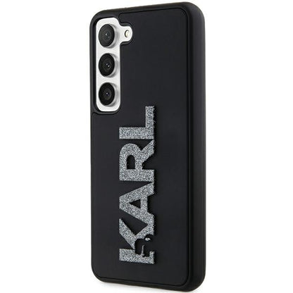 Custodia per Samsung Galaxy S23+ S916, Karl Lagerfeld, Logo Glitter in Gomma 3D, Nera
