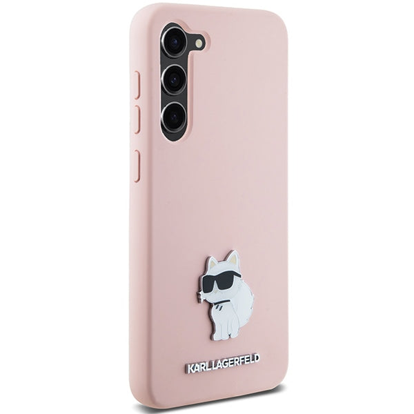 Custodia per Samsung Galaxy S23+ S916, Karl Lagerfeld, Silicone Choupette Metal, Rosa